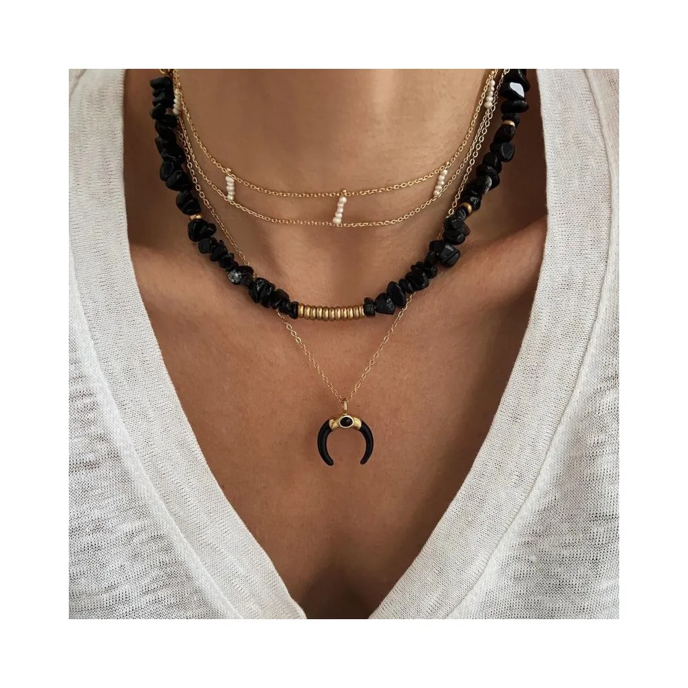 Collar Leire Ónix Negro Oro