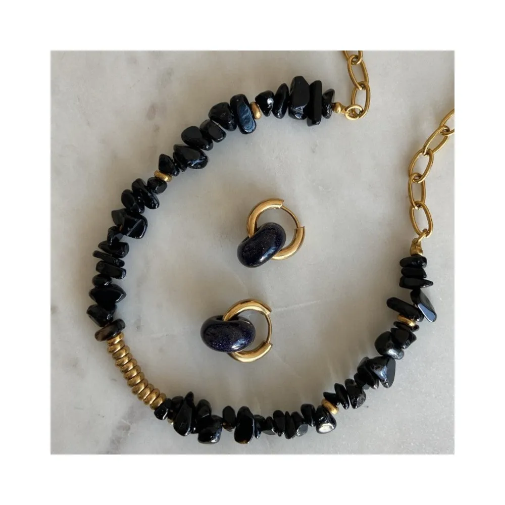 Collar Leire Ónix Negro Oro