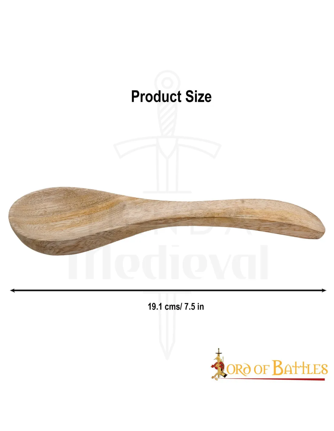 Cuchara medieval de madera funcional, 19 cm.