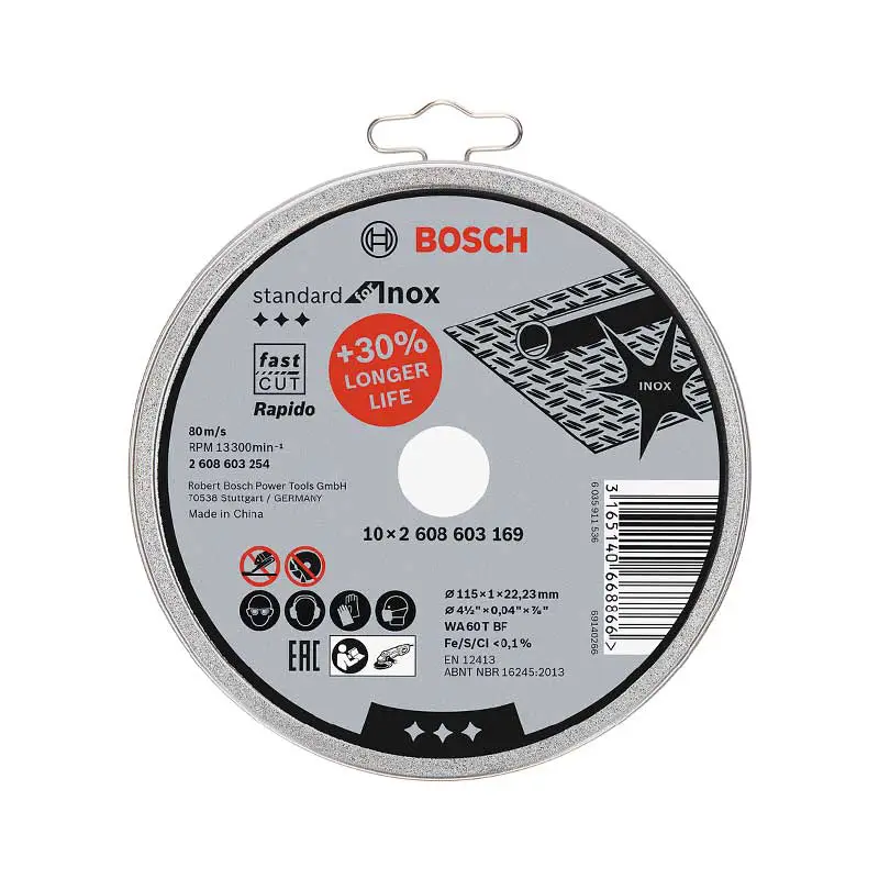 DISCOS PARA CORTE METALES BOSCH 2608603254 41/2 PULG 10PZAS