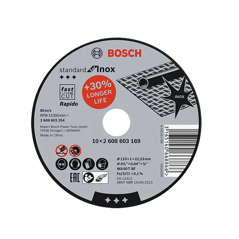 DISCOS PARA CORTE METALES BOSCH 2608603254 41/2 PULG 10PZAS