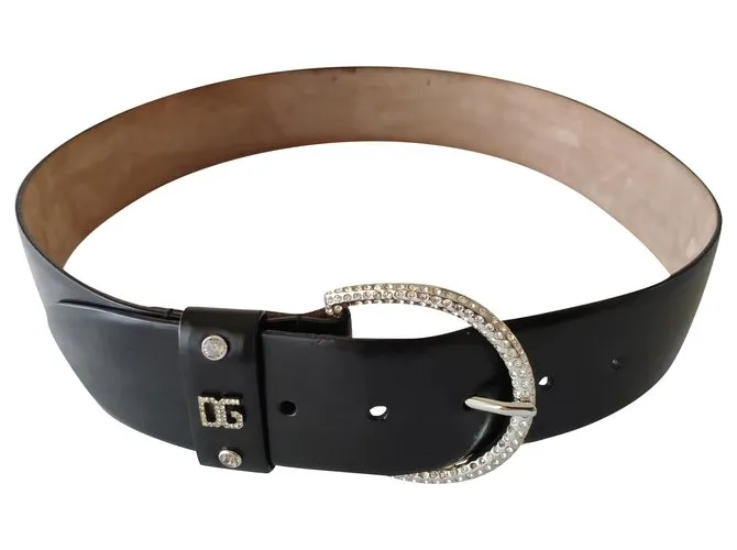 Dolce & Gabbana DOLCE e CINTURÓN DE CUERO GABBANA SWAROVSKI ADORNADO Negro 
