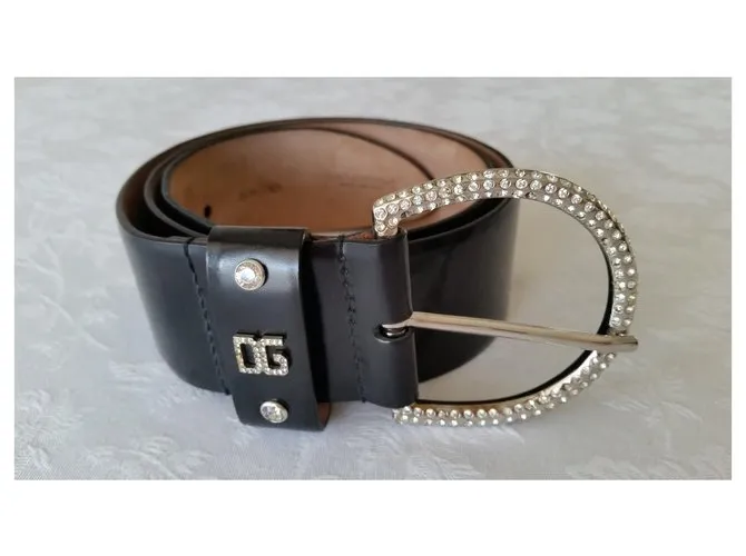 Dolce & Gabbana DOLCE e CINTURÓN DE CUERO GABBANA SWAROVSKI ADORNADO Negro 