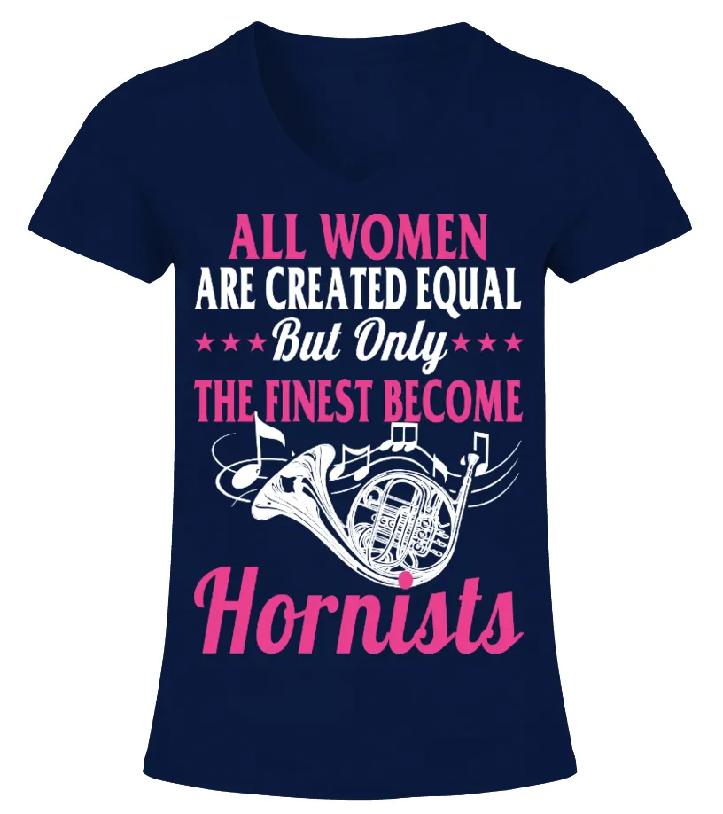 FRENCH HORN  HORNIST  BRASS BAND  MARCHING BAND TSHIRT ORCHESTRA CAMISETA CUELLO PICO MUJER