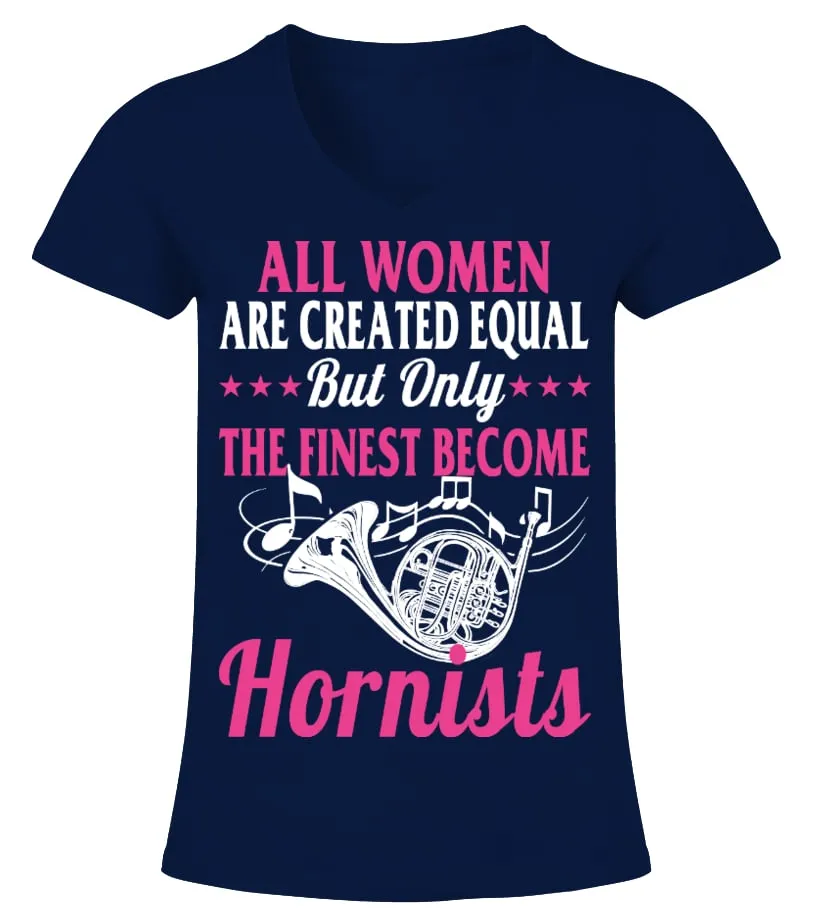 FRENCH HORN  HORNIST  BRASS BAND  MARCHING BAND TSHIRT ORCHESTRA CAMISETA CUELLO PICO MUJER