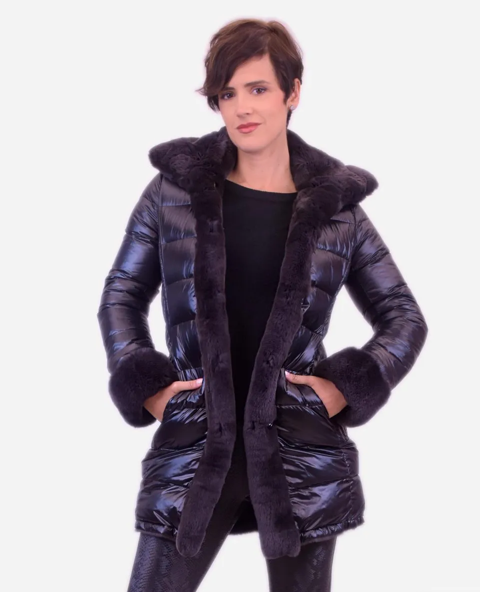Gabardina reversible de mujer de pelo rex estilo linner