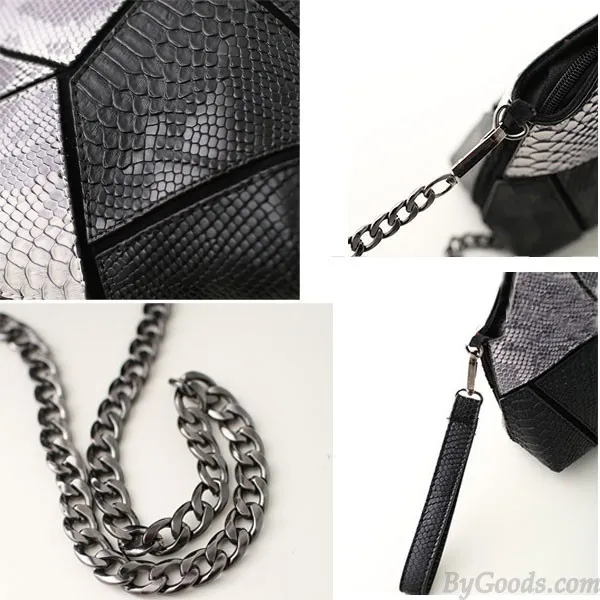Geometry Splice Snake Print Modern Shoulder Bag