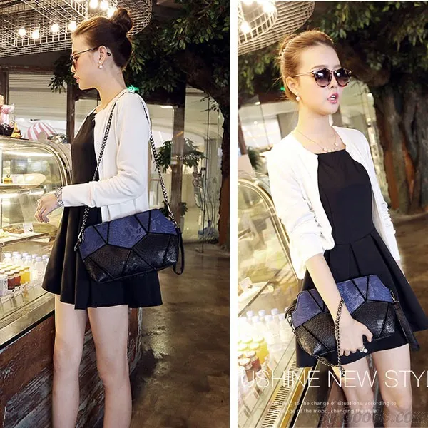 Geometry Splice Snake Print Modern Shoulder Bag