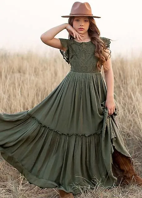 Gran tamaño Princesa Niñas Fiesta de encaje de algodón Adolescentes Vestidos largos Bebé Niños Flor Niña Boda Cumpleaños Niños R