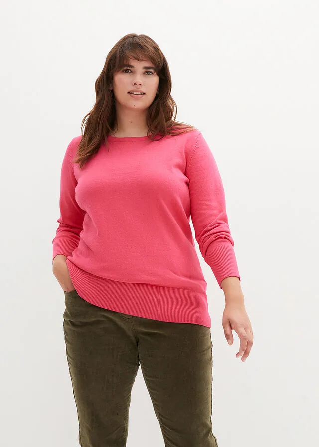 Jersey básico de punto fino con algodón reciclado Rosa