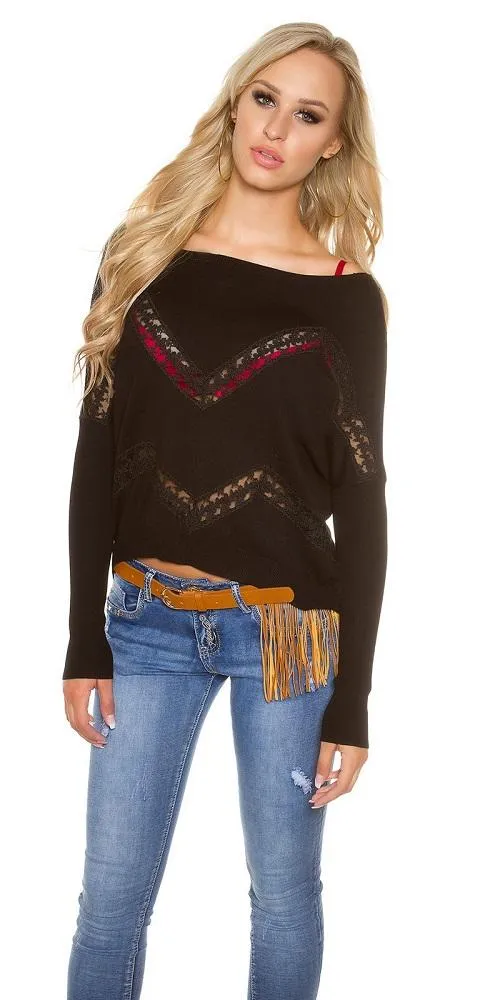 Jersey de encaje y pedrería negro