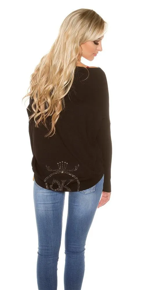 Jersey de encaje y pedrería negro