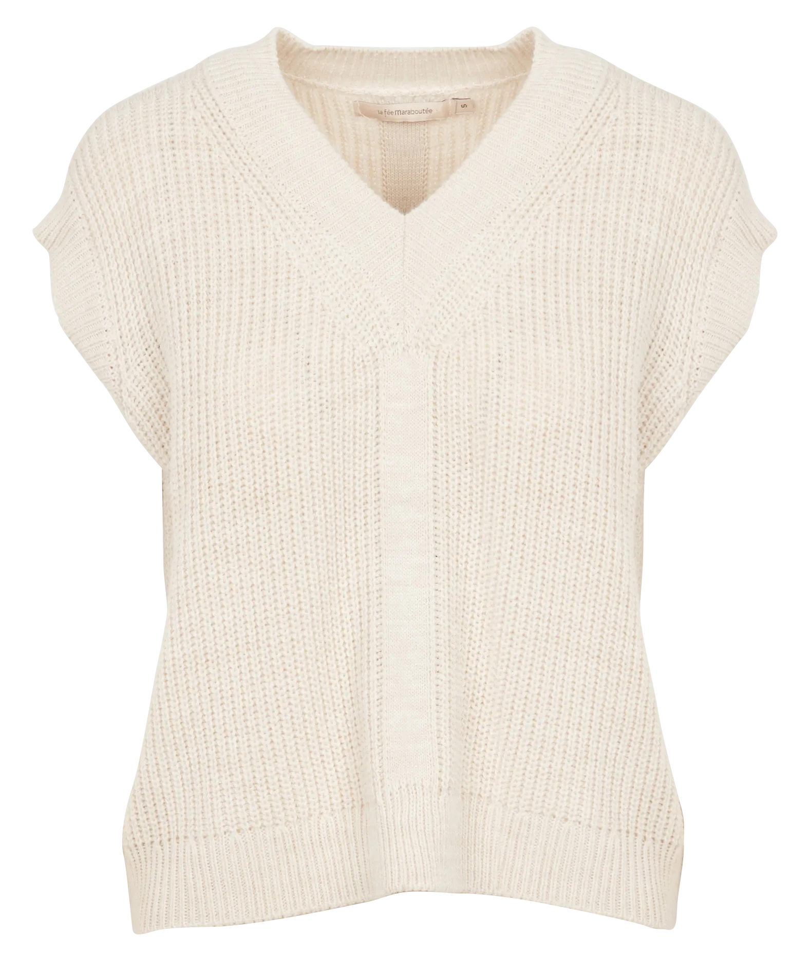 Jersey sin mangas de mezcla de punto con cuello de pico en blanco