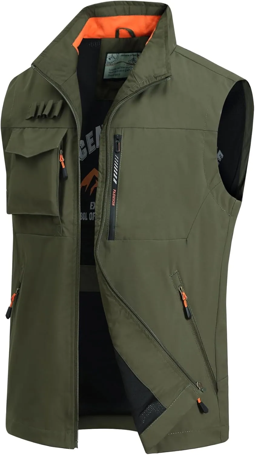 MeiLayM Hombres Chaleco de Pesca Al Aire Malla Casual Chaleco Respirable Chaleco Bolsillo Múltiple chaqueta sin mangas Camping F