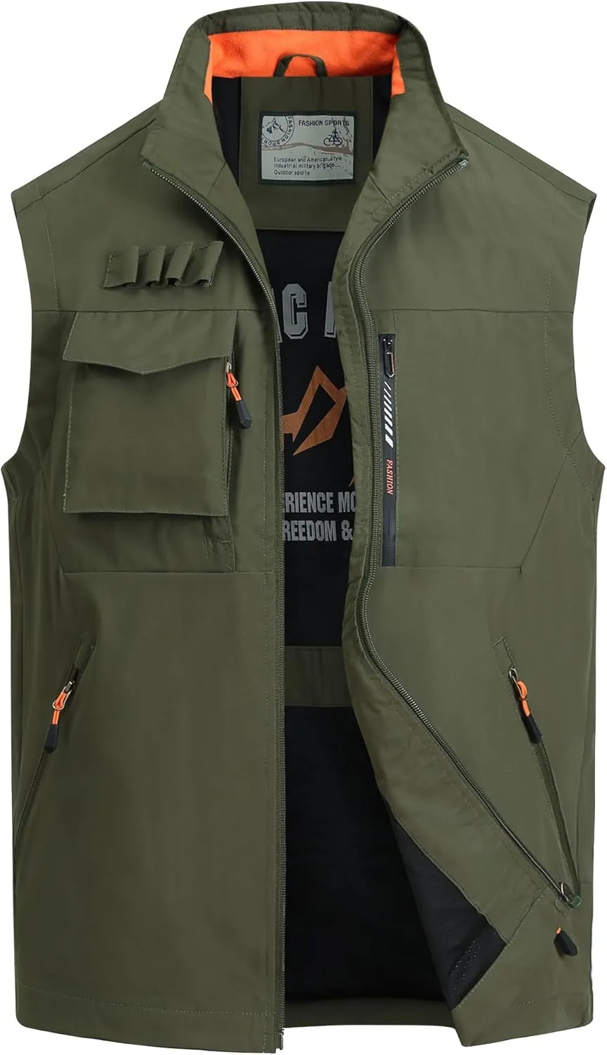 MeiLayM Hombres Chaleco de Pesca Al Aire Malla Casual Chaleco Respirable Chaleco Bolsillo Múltiple chaqueta sin mangas Camping F
