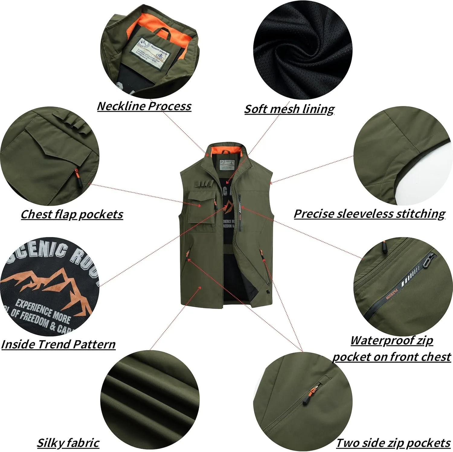 MeiLayM Hombres Chaleco de Pesca Al Aire Malla Casual Chaleco Respirable Chaleco Bolsillo Múltiple chaqueta sin mangas Camping F