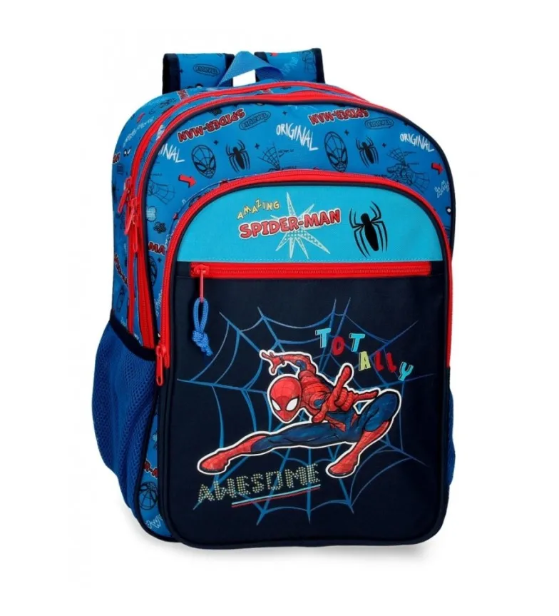 Mochila Escolar Spiderman Totally awesome 42cm Dos Compartimentos azul