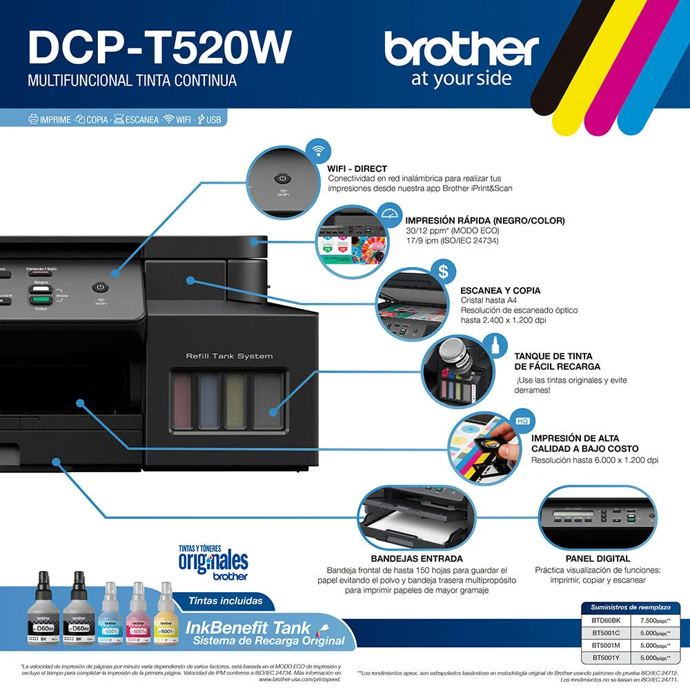 MULTIFUNCIONAL BROTHER TINTA CONTINUA DCPT520W WIFI