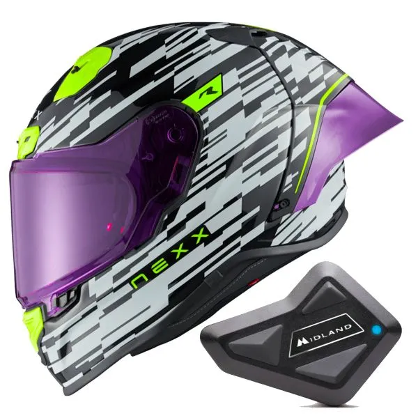Nexx X.R3R Glitch Racer White Neon + Kit Bluetooth BT Mini 
