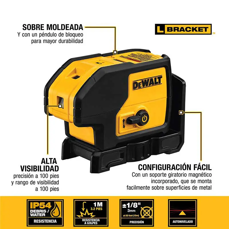 Nivel Láser 3 Puntos Luz Roja Dewalt DW083K 30 m
