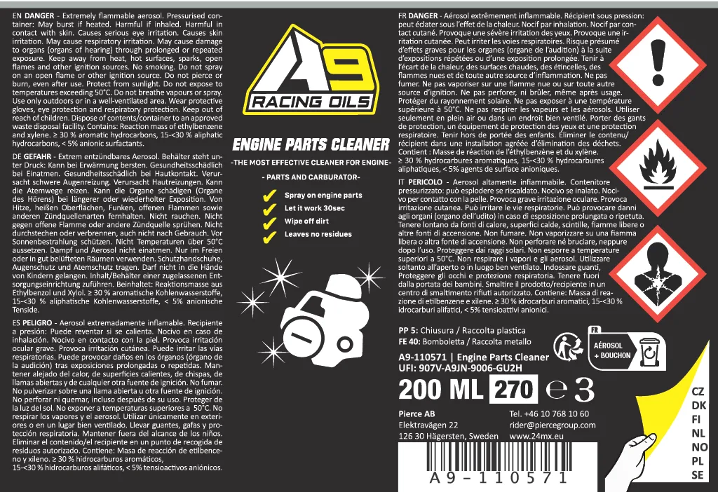 PACK2 ESPRAY LIMPIADOR PIEZAS DE MOTOR A9 RACING 200ML