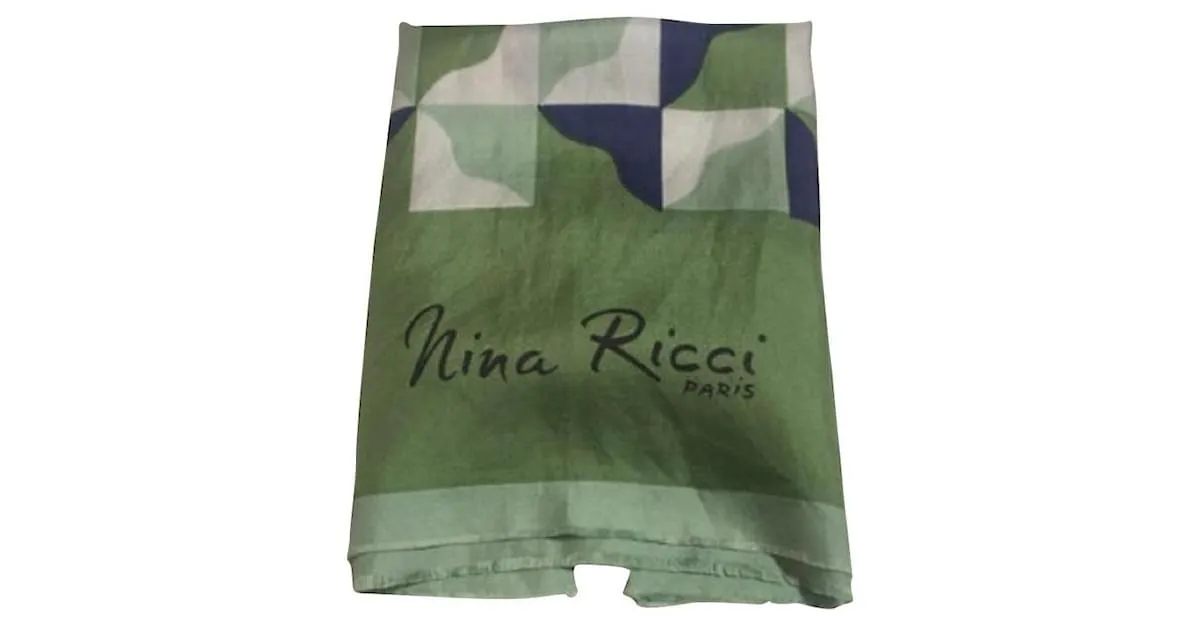 Pañuelo de seda vintage de Nina Ricci Blanco Azul Verde 