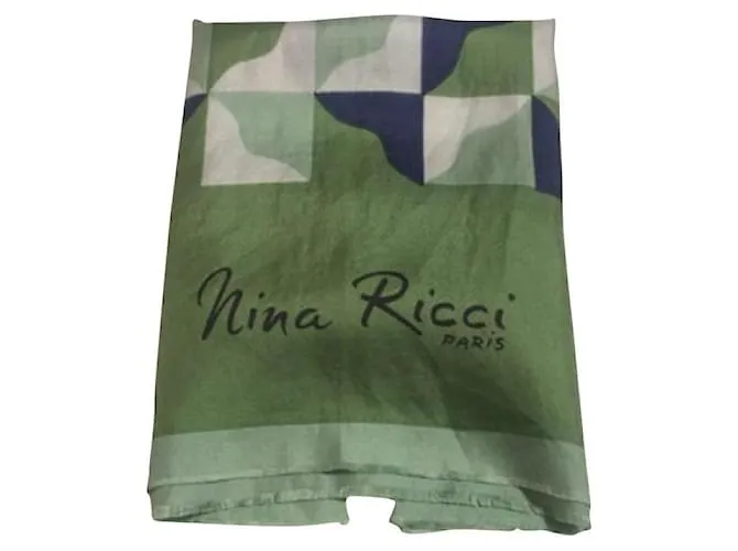 Pañuelo de seda vintage de Nina Ricci Blanco Azul Verde 