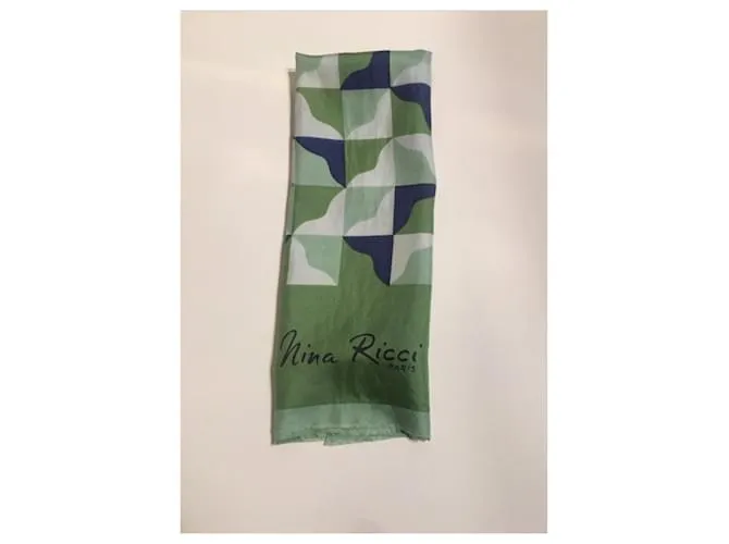 Pañuelo de seda vintage de Nina Ricci Blanco Azul Verde 