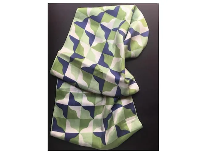 Pañuelo de seda vintage de Nina Ricci Blanco Azul Verde 
