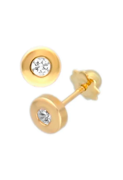 Pendientes bebé oro amarillo 18k chatón redondo