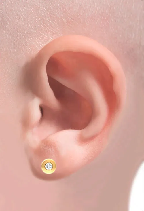 Pendientes bebé oro amarillo 18k chatón redondo