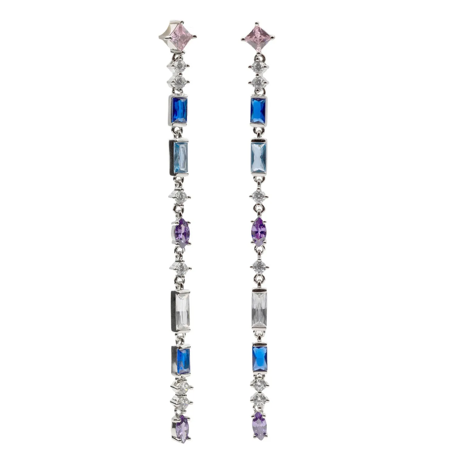 Pendientes largos con piedras de colores tonos frios
