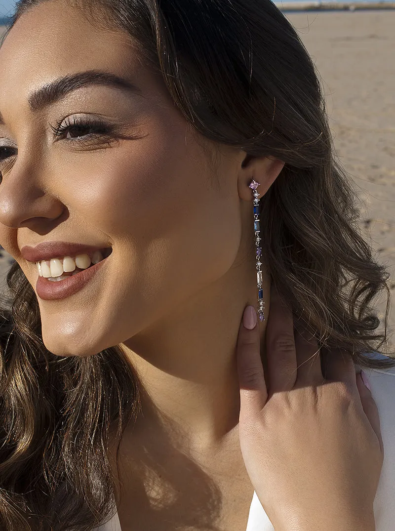 Pendientes largos con piedras de colores tonos frios