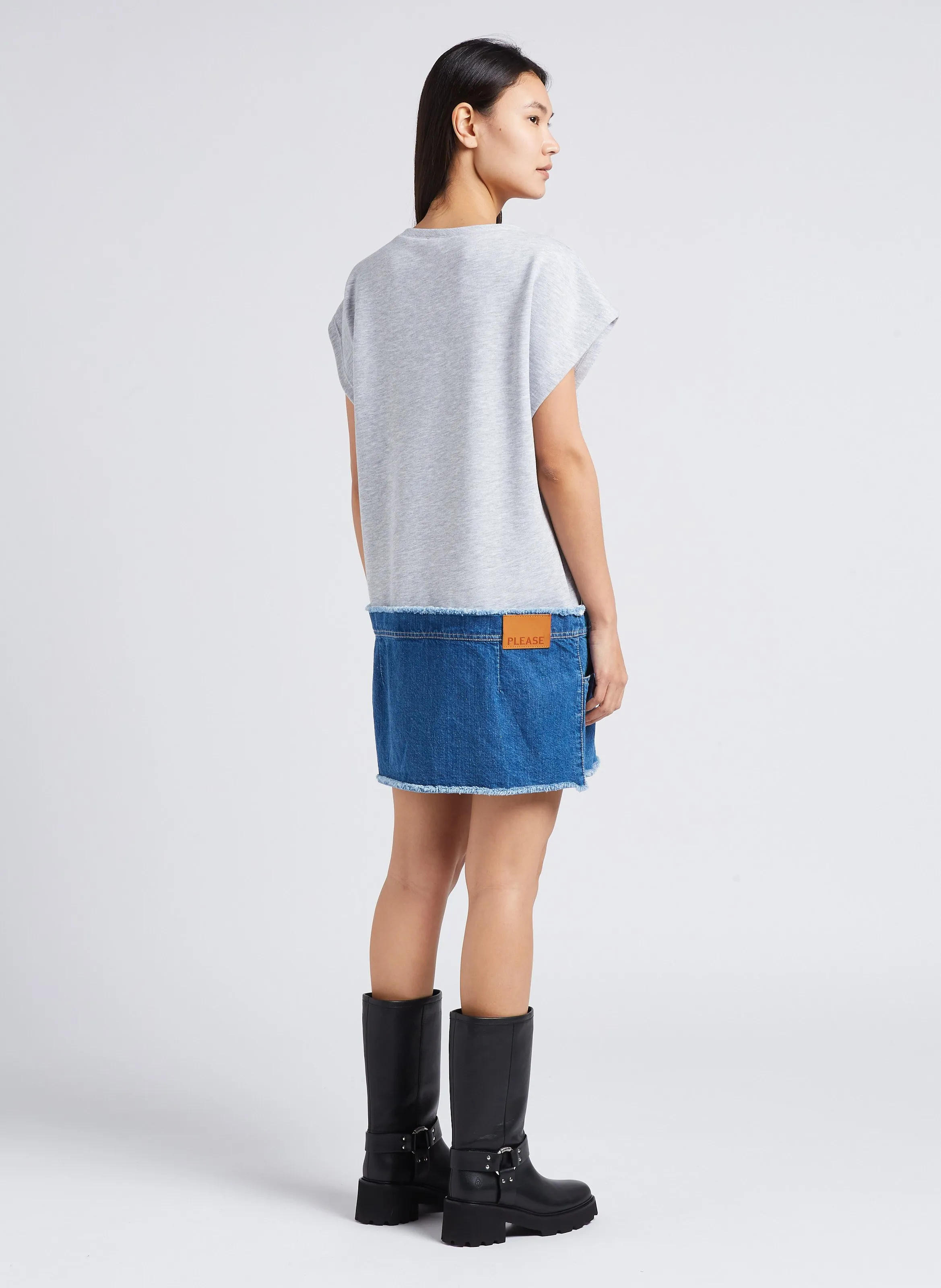 PLEASE Vestido midi holgado con cuello redondo en gris