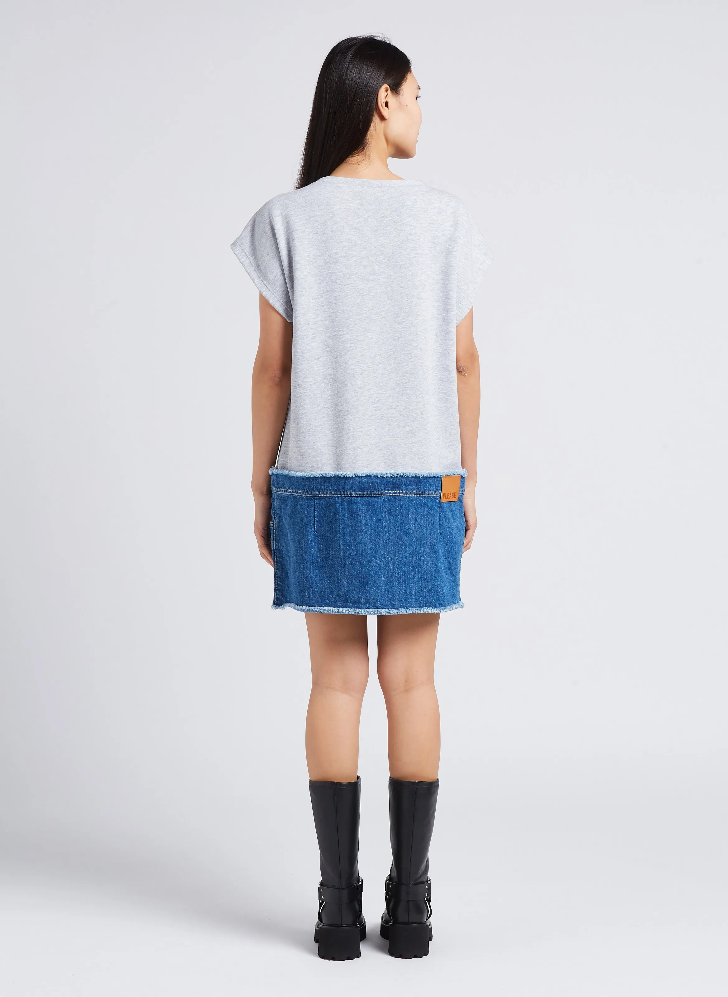 PLEASE Vestido midi holgado con cuello redondo en gris