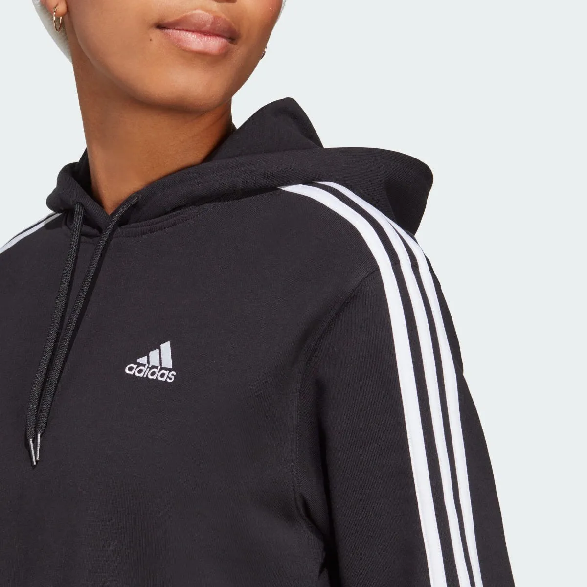 Polerón Lifestyle Mujer Adidas Essentials French Terry Crop 3 bandas Negro