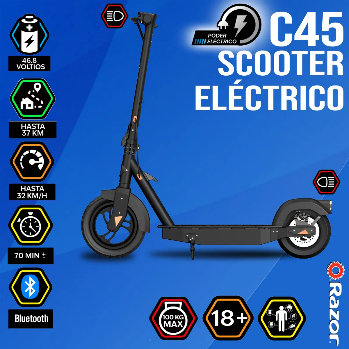 Razor C45 Scooter Eléctrico de Rendimiento, Negro