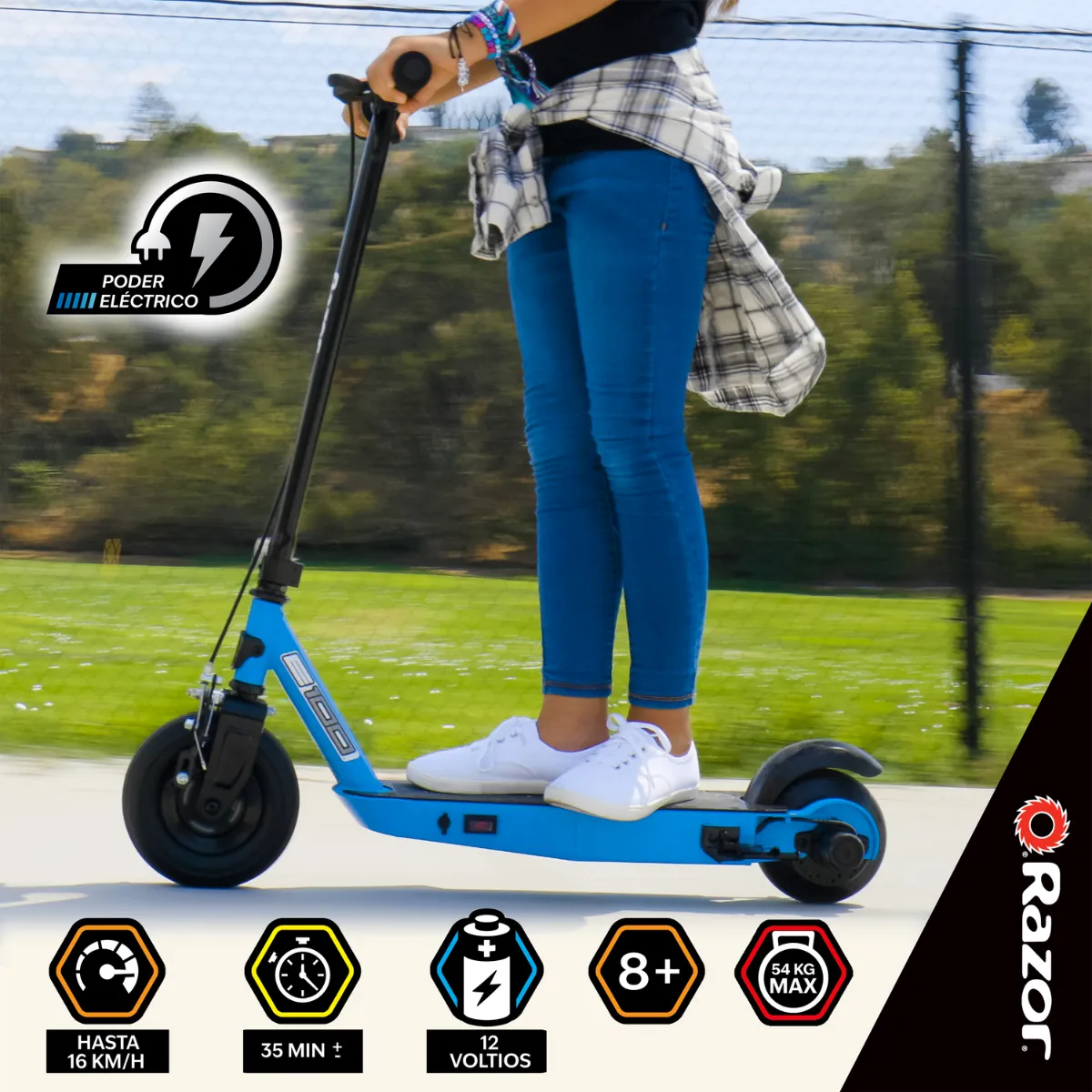 Razor E100 Scooter Eléctrico  Black Label, Azul