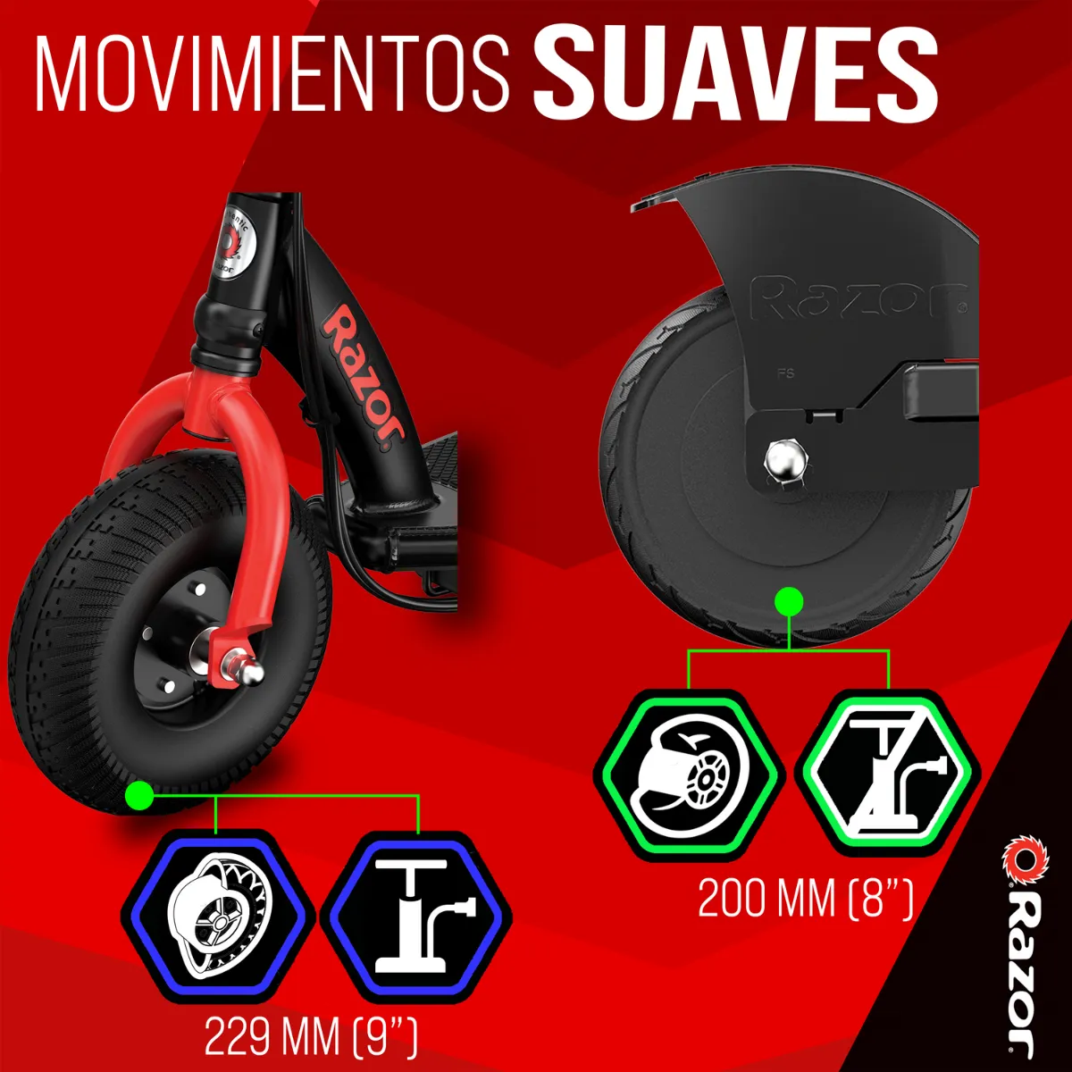 Razor E300 HD, Scooter Eléctrico, Negro