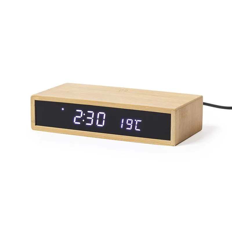 Reloj con cargador inalámbrico bambú Islum