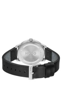Reloj de acero inoxidable con correa de piel negra
