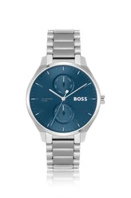 Reloj de acero inoxidable con esfera azul y pulsera de eslabones