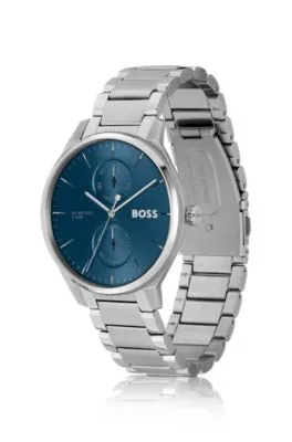 Reloj de acero inoxidable con esfera azul y pulsera de eslabones