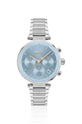 Reloj de acero inoxidable con pasadores en forma de T y esfera azul cepillada