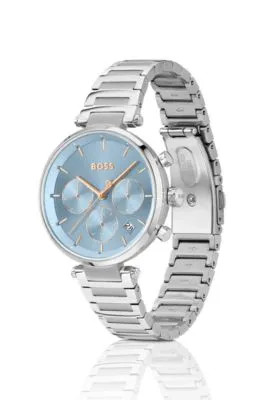 Reloj de acero inoxidable con pasadores en forma de T y esfera azul cepillada
