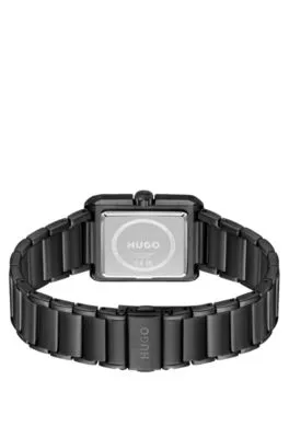 Reloj de acero negro con detalles en rojo