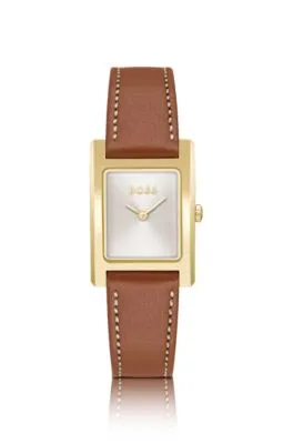 Reloj de esfera blanca plateada con correa de piel