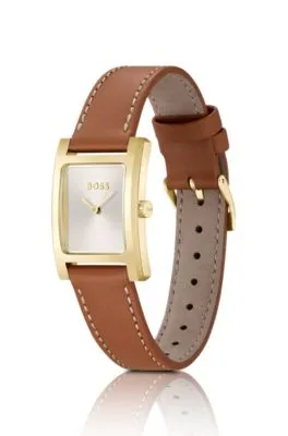 Reloj de esfera blanca plateada con correa de piel