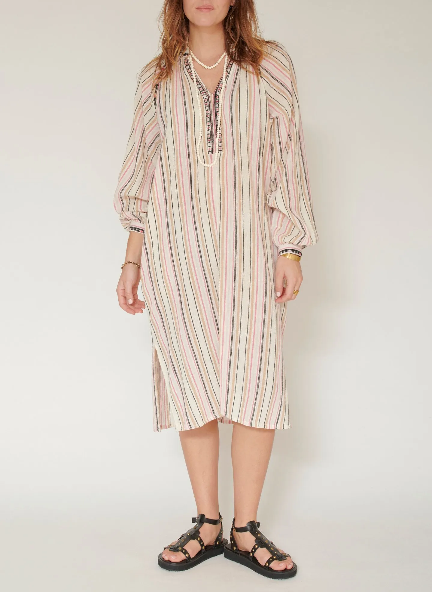 ROSABELLA  VESTIDO MIDI DE ALGODóN CON CUELLO DE PICO EN BLANCO