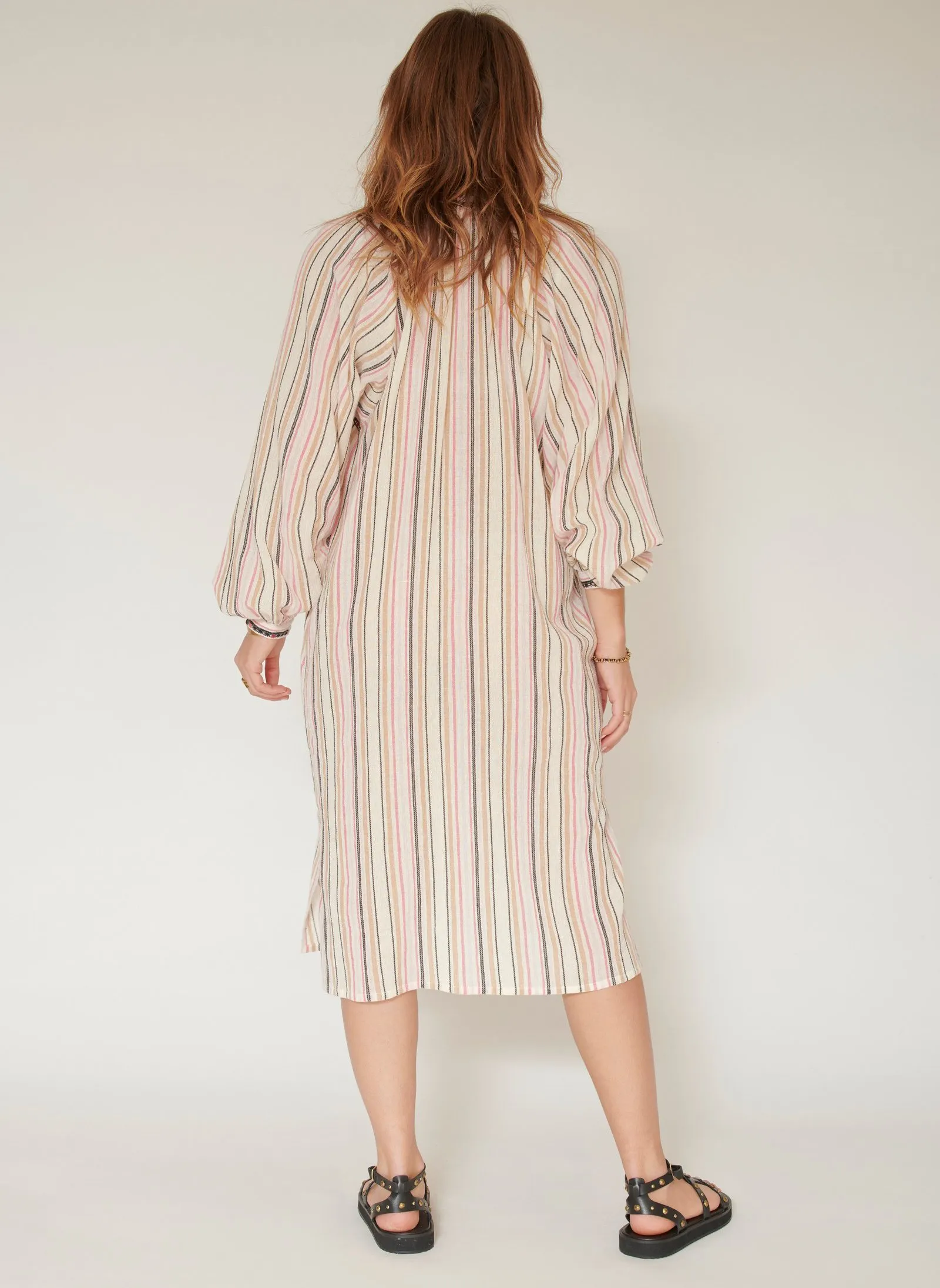 ROSABELLA  VESTIDO MIDI DE ALGODóN CON CUELLO DE PICO EN BLANCO